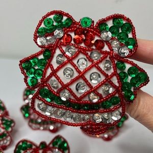 Vintage Christmas bells beaded sequins napkin rings